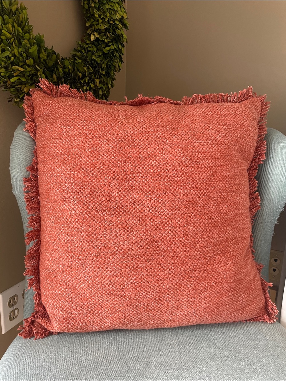 Coral Woven Fringe Decorative Throw Pillow - Home Accents